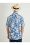 Hawaii Gömlek Kısa Kollu Palmiye Desenli Düğmeli Yaka Detaylı Pamuklu