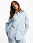 ASOS DESIGN long sleeve boyfriend shirt in blue & white stripe Полоса, 32 - фото #1