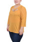 Plus Size 3/4 Sleeve Top with Neckline Cutouts and Stones