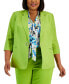 Plus Size Linen-Blend Notched Collar 3/4-Sleeve Blazer