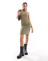 Pull&Bear polyamide sculpt gathered mini dress in khaki Зеленый, XL - EU 42 - фото #4