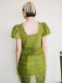 Фото #3 товара Labelrail x Julia Cumming babydoll ruffle tiered mini dress in khaki green