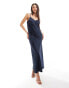 Selected Femme satin slip dress in navy