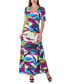 Women's Print Elbow Sleeve Casual A Line Maxi Dress