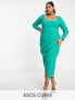 Фото #1 товара ASOS DESIGN Curve sweetheart neck midi dress with ruched wrap skirt in emerald green