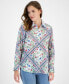 ფოტო #1 პროდუქტის Women's Scarf-Print Cotton Button-Front Shirt