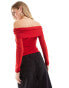 Фото #3 товара NA-KD off shoulder flower corsage top in red