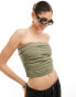 Фото #1 товара Mango ruched bandeau top in khaki