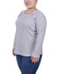 Фото #3 товара Plus Size Long Sleeve Ribbed Button Detail Top