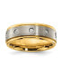 ფოტო #1 პროდუქტის Titanium Brushed Center Yellow IP-plated CZ Wedding Band Ring