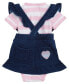 ფოტო #2 პროდუქტის Baby Girl Bodysuit and Knit Denim Skirtall Set