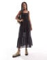 ASOS DESIGN midi prairie sundress with lace trim and ruching detail in black Черный, 36 - фото #1