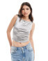 Фото #1 товара ONLY boat neck fitted tank top in liquid silver