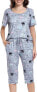 Фото #9 товара Vlazom Women's Striped Pyjama Set, Round Neck with Chest Pocket, Two-Piece Short-Sleeved Shirt with 3/4 Trousers