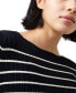 Women's Stripe Crinkle Knit Long-Sleeve Top Black/Classic Cream, XS - фото #4