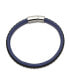 ფოტო #3 პროდუქტის Stainless Steel Polished Blue and Black Faux Leather Bracelet