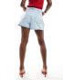 Фото #4 товара ASOS DESIGN denim pleated shorts in light blue