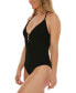 Фото #3 товара Women's Black Sands Textured Plunge-Neck One-Piece Swimsuit