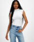 ფოტო #2 პროდუქტის Juniors' Ruched Mock-Neck Sleeveless Bodysuit