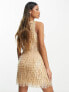 ASOS DESIGN scoop neck mini dress with shard sequin and thigh split in stone