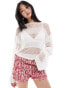 Monki long sleeve loose knitted top with sheer stripes in off white