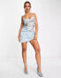 Фото #1 товара ASOS DESIGN slip mini dress with sequin artwork embellishment in blue