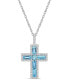 ფოტო #1 პროდუქტის Sterling Silver Halo Birthstone Style Genuine Swiss Blue and White Topaz Fancy Cut Cross Pendant Necklace