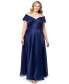 Plus Size Off-The-Shoulder Organza Gown Синий, 16W - фото #1