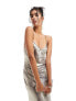 Фото #3 товара Miss Selfridge metallic maxi slip dress in silver