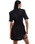 & Other Stories linen mini blazer dress with asymmetric wrap in black Черный, 40 - фото #4