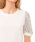 ფოტო #3 პროდუქტის Women's Ditsy Floral Mixed Media Short Sleeve Top