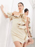 Фото #1 товара ASOS EDITION premium structured raw edge ruffle bandeau mini dress in taupe