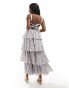 Фото #6 товара Abercrombie & Fitch tiered maxi dress with lace up back in blue floral