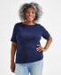 Women's Boat-Neck Elbow Sleeve Cotton Top, XS-4X, Created for Macy's