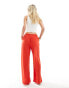 Фото #2 товара ASOS DESIGN Petite wide leg pull on trouser with linen in red