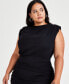 Фото #4 товара Trendy Plus Size Cap-Sleeve Ruched Mesh Dress, Created for Macy's