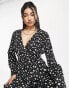 Wednesday's Girl v-neck wide leg long sleeve jumpsuit in black daisy