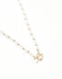 Фото #2 товара ASOS DESIGN faux pearl necklace with T bar detail in gold tone