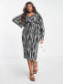 Фото #1 товара ASOS DESIGN Curve midi wrap dress with belt in mono abstract print