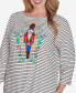 ფოტო #3 პროდუქტის Plus Size Boat Neck Nutcracker Motif Printed Striped Knit Top