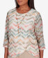 Women's Tuscan Sunset Textured Chevron Twisted Detail Crew Neck Top