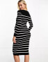 Фото #4 товара Mamalicious Maternity double layer midi dress in black and white stripe