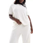 ASOS DESIGN Curve Exclusive waffle & lace tee & trouser pyjama set in ivory