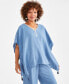 ფოტო #3 პროდუქტის Petite Embellished-Neck Tassel-Trim Poncho Top, Created for Macy's