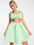 Фото #4 товара ASOS DESIGN 2 in 1 structured trapeze skater mini dress with bust ruching in light green