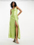 ASOS DESIGN trapeze maxi slip dress in lime metallic jacquard 32 - фото #1