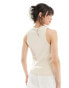 Vero Moda mixed rib racer neck vest top in sand