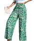 Фото #1 товара Women's Green and Pink Abstract Wide Leg Pants