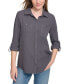 Фото #1 товара Petite Cotton Button-Front Roll-Sleeve Shirt
