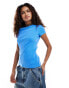 Weekday Close fitted rib t-shirt in blue